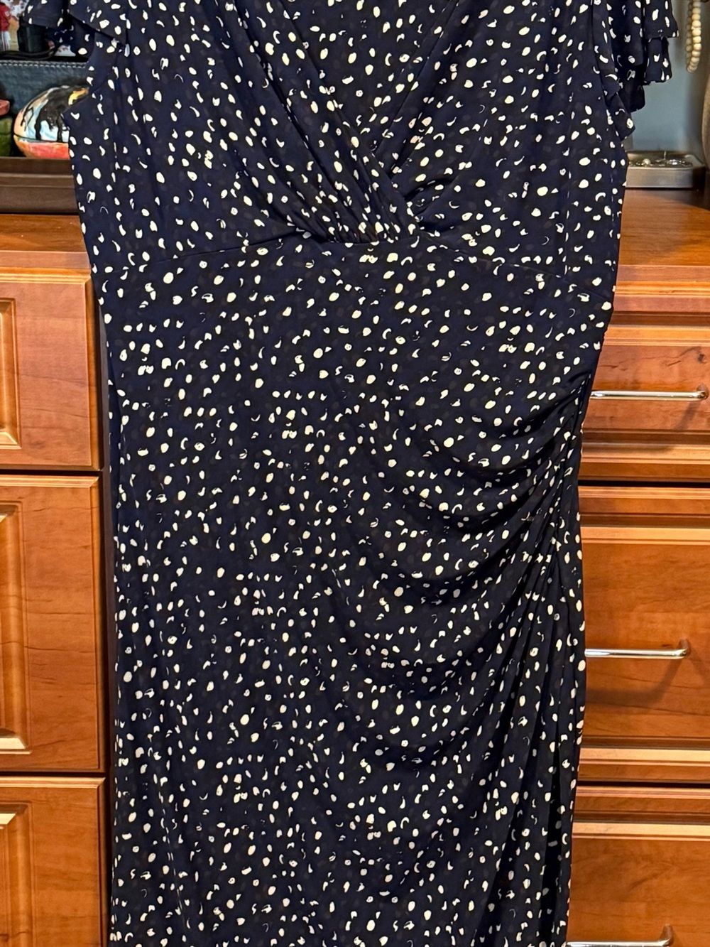 Ralph Lauren Navy and Cream Printed Wrap Dress